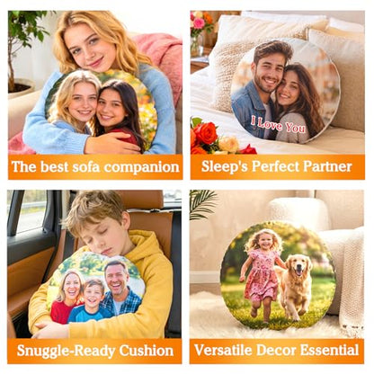 Personalized Round Face & Body Pillow with Photo - Custom Pet or Family Gift