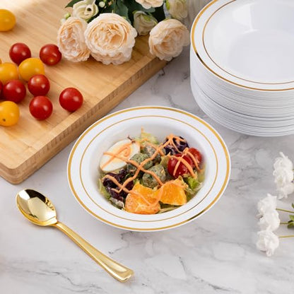Gold Disposable Plastic Bowls and Plates Set for Parties Weddings Catering