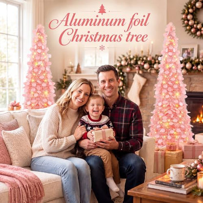 Pink Collapsible Christmas Tree with LED Lights - 5 ft, 2 Pack