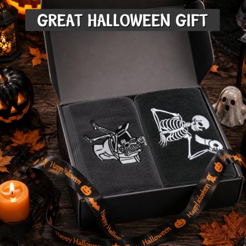 Halloween Skeleton Hand Towels Set - 3PCS Cotton Bathroom Decor - Variation of 3