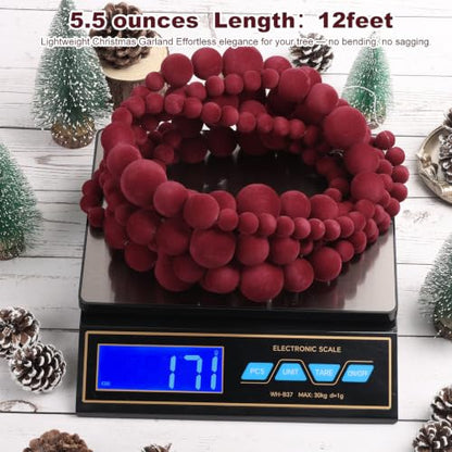 12Ft Velvet Bead Garland Christmas Wreath & Tree Decor - Red Variation