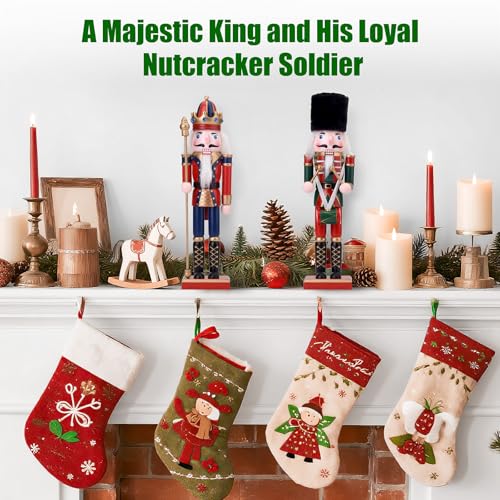 Christmas Nutcracker King & Soldier Figures Set - Wooden Holiday Decor