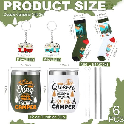 Patelai Classic Camping Gift Set for Couples - Stainless Steel Tumblers, Socks & Keychains