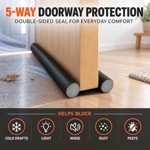 4 Pack Adjustable Door Draft Stopper - 38 Inch Double Sided Seal for 28-38 Inch Wide Doors, No Adhesive, Wipe-Clean PU Leather Cover - Black