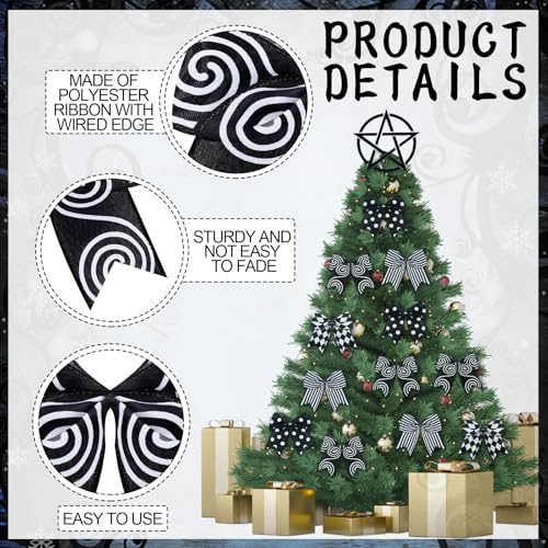 12 Pcs Black and White Christmas Bows Halloween Tree Decor Set