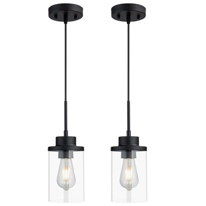 DALIVOL Modern Black Farmhouse Clear Glass Cylinder Pendant Light Fixture, Single Hanging Pendant Lighting for Kitchen Island, Dining Room, Foyer & Hallway(2 Packs)