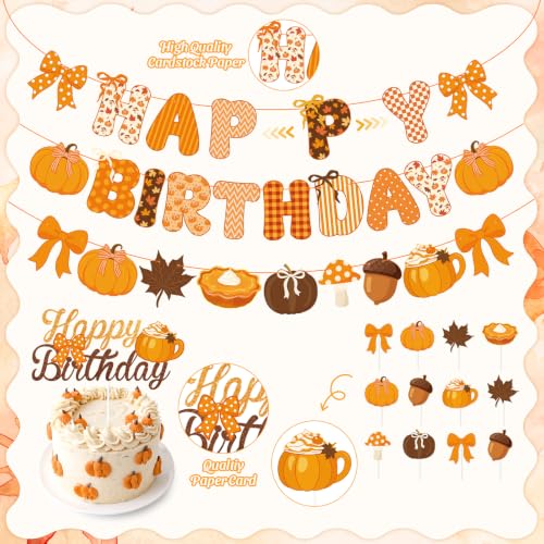 Fall Birthday Party Decorations Set with Banners, Balloons & Cake Toppers