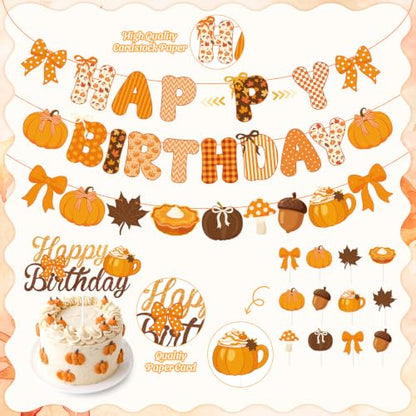 Fall Birthday Party Decorations Set with Banners, Balloons & Cake Toppers