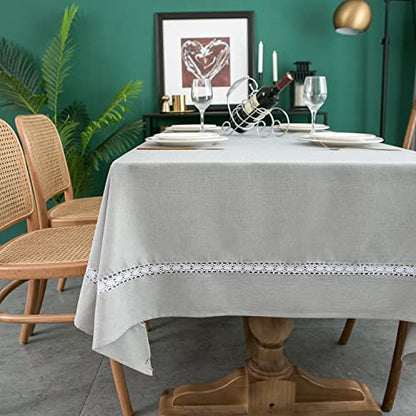 Heavy Duty Waterproof Linen Tablecloth with White Lace - Sg 70x52 Inches