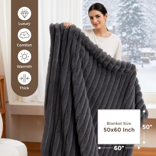 Heated Throw Blanket Electric, Cozy Faux Rabbit Fur Heating 50x60"