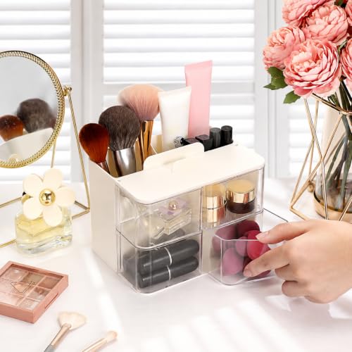 2-Tier Hair Accessories Organizer with Rotating Drawers and Phone Stand