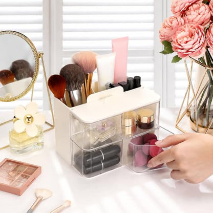 2-Tier Hair Accessories Organizer with Rotating Drawers and Phone Stand