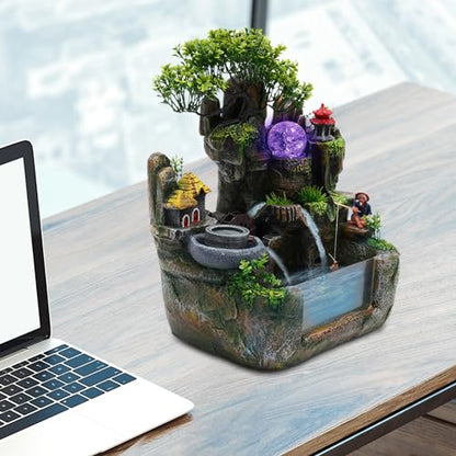 LED Desktop Fountain Waterfall Bonsai Decor with Light & Mist