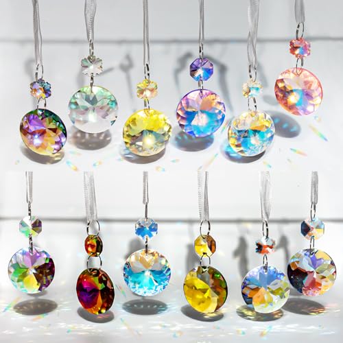 24pcs Iridescent Crystal Ornaments for Christmas Tree & Holiday Decor - Round & Flower Shaped