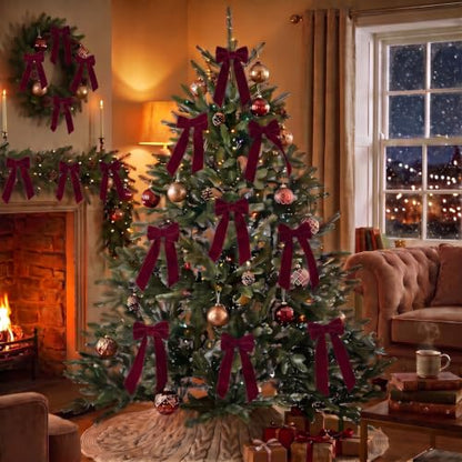 16 Pcs Velvet Christmas Tree Bows Set - Holiday Decorations & Wreath Accents