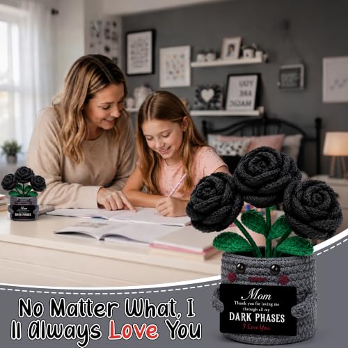 Crochet Black Rose Gift Basket for Mom - Halloween, Birthday, Mom Variation