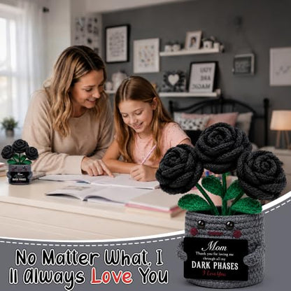 Crochet Black Rose Gift Basket for Mom - Halloween, Birthday, Mom Variation