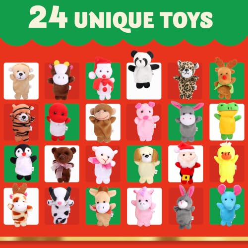 Christmas Advent Calendar with Plush Animal Finger Puppets - 24 Days Kids Countown