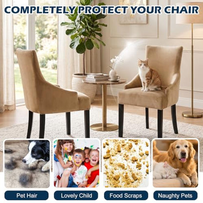 Velvet Wingback Dining Chair Cover - Coffee, 1 Piece - Soft & Skin-Friendly