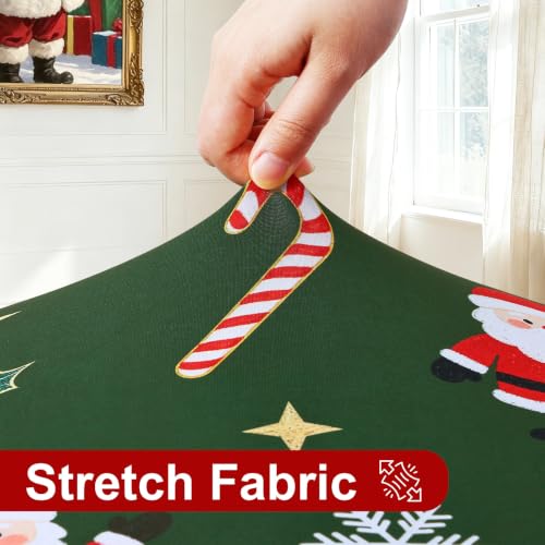 Christmas Round Spandex Tablecloth Fitted Cover for 45-56 Inch Tables - Green & White