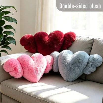 Pink Heart Plush Throw Pillow - Soft Sofa Cushion for Living Room - 1 Piece - Variation of Pink