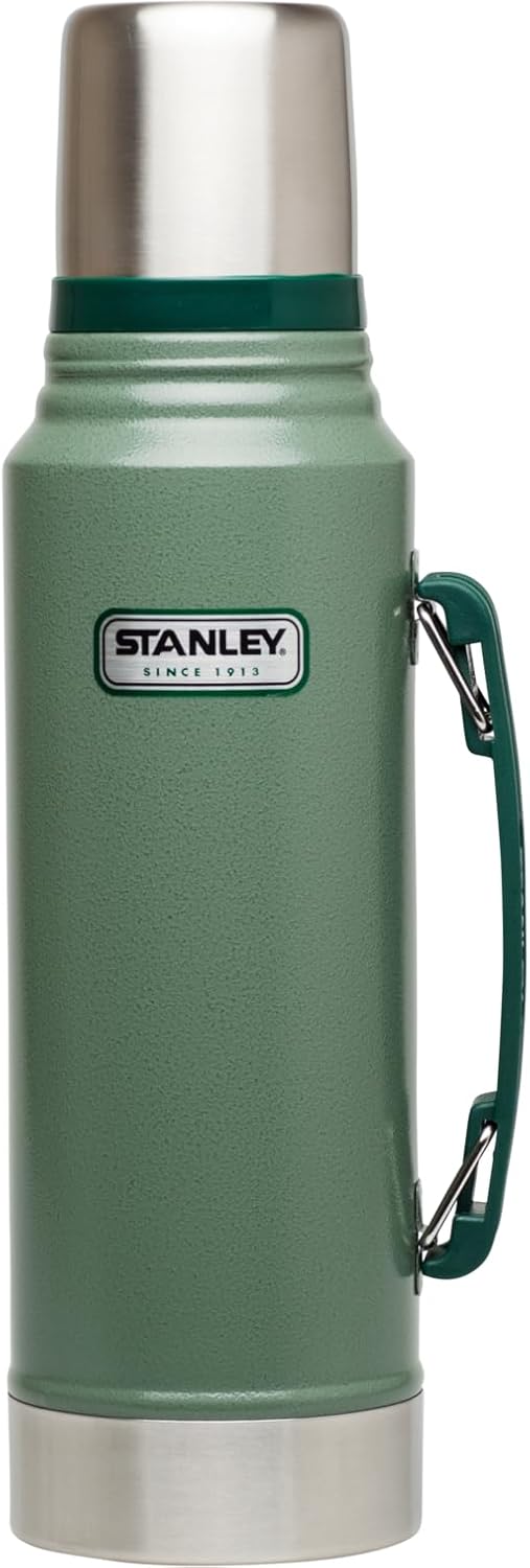 Stanley Heritage Classic Vacuum Bottle - 1.1 Qt Insulated Stainless Steel | Leakproof Cup Lid | Hammertone Green