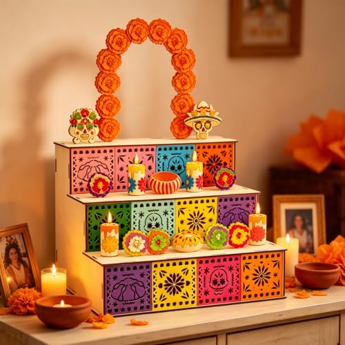 Day of the Dead Wooden Shadow Box Altar - Handmade Colorful DIY Mexican Memorial
