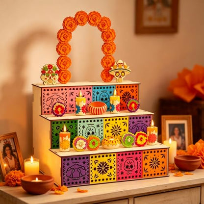 Day of the Dead Wooden Shadow Box Altar - Handmade Colorful DIY Mexican Memorial