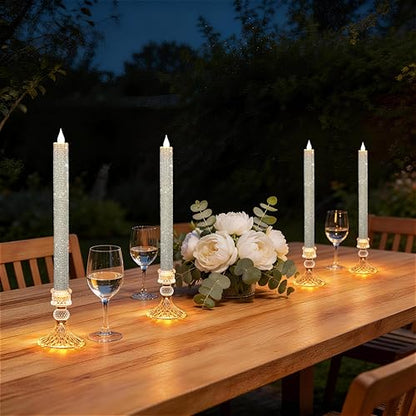 LED Flameless Taper Candles with Illuminated Crystal Silver Holder - 6 Pack