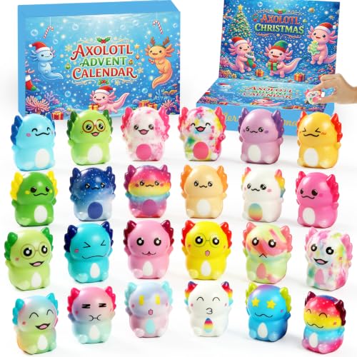 Blue Axolotl Squishy Advent Calendar 2026 - 24 Soft Slow-Rising Toys Christmas Countdown