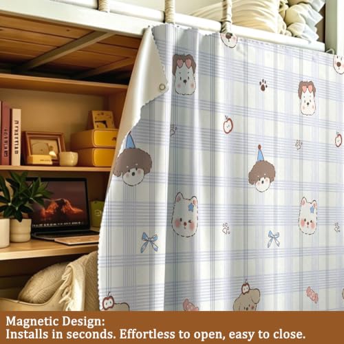 Magnetic Bunk Bed Curtains for Bottom Frame - Beige Privacy Canopy