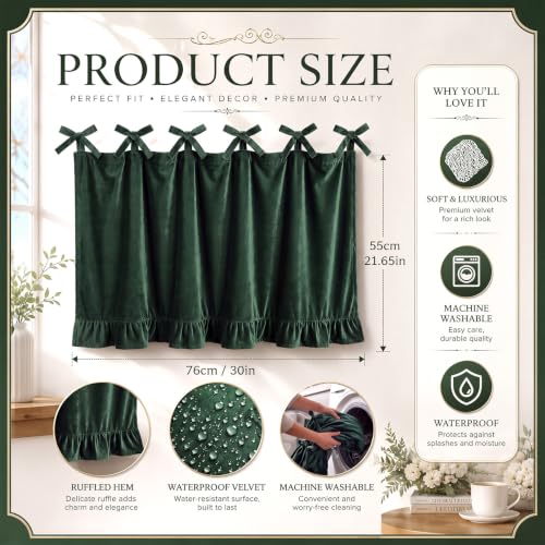 Velvet Oven Skirt Curtain Cover - Olive Green, 30x22in, Ruffled Kitchen Decor