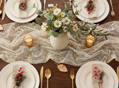 Gold Table Runner 10FT Gauze Glitter Wedding Party Decor - Rose Gold / 6 Pack