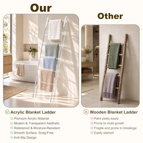 Acrylic Blanket Ladder - 6-Tier Waterproof Towel Rack with Clear Finish