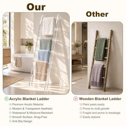 Acrylic Blanket Ladder - 6-Tier Waterproof Towel Rack with Clear Finish