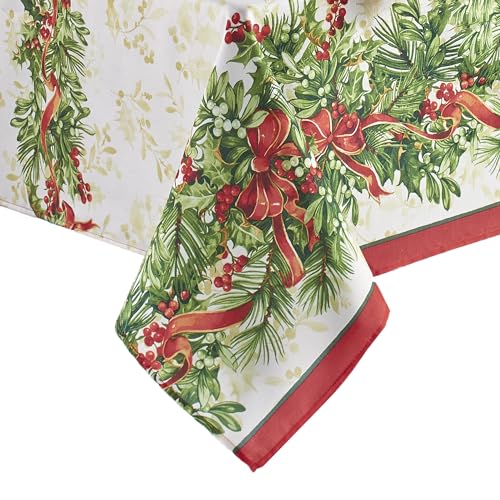 Holiday Tablecloth 60x144 Inch Oblong Christmas Fabric Wrinkle-Resistant
