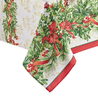 Holiday Tablecloth 60x144 Inch Oblong Christmas Fabric Wrinkle-Resistant