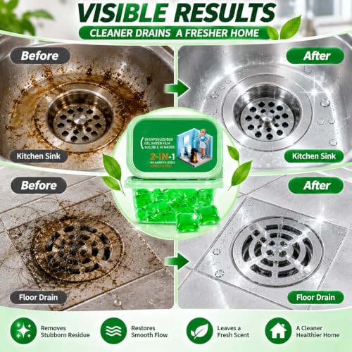 Bio-Enzyme Drain Deodorizer Pods 2pcs - Long-Lasting Fresh Scent for Kitchen & Bathroom Drains