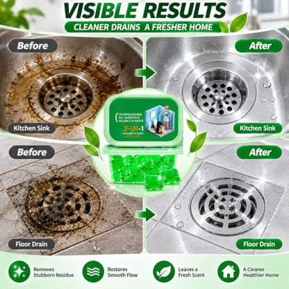 Bio-Enzyme Drain Deodorizer Pods 2pcs - Long-Lasting Fresh Scent for Kitchen & Bathroom Drains