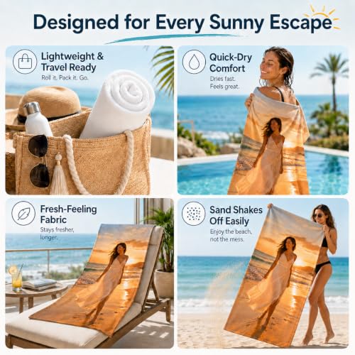 Personalized Beach Towel with Photo and Name - 30x60 Custom Beach Towel - 1 Photo Variation