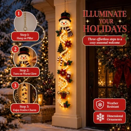 Lighted Snowman Christmas Door Hanger – 3D Holiday Decor with Warm LED Light, 1PC
