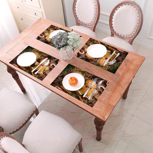 Christmas Gingerbread Men PVC Placemats Set of 6 - Heat Resistant Non-Slip Holiday Table Decor - Placemat44