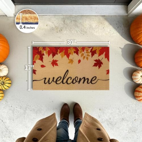 Fall Welcome Door Mat 17x30 Inches Non Slip Outdoor Indoor - Maple Leaves Variation