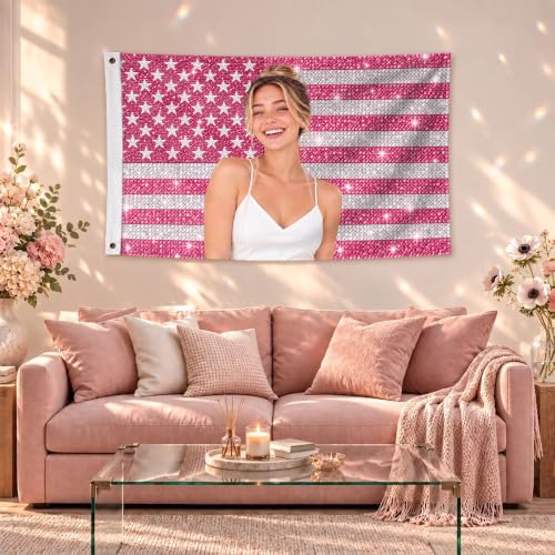 Custom Pink American Flag with Photo - Multiple Sizes, DS05 Variation