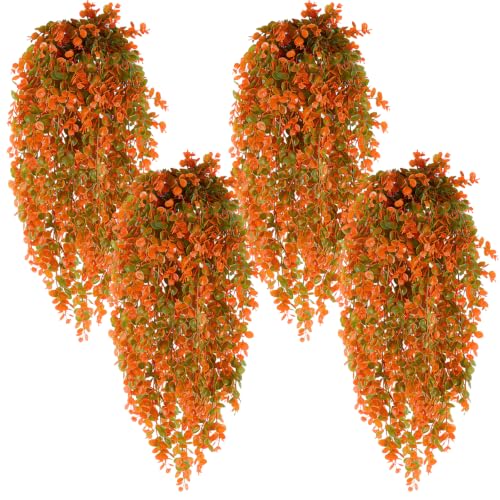 4Pcs Faux Fall Hanging Plants Orange for Outdoor & Indoor Decor