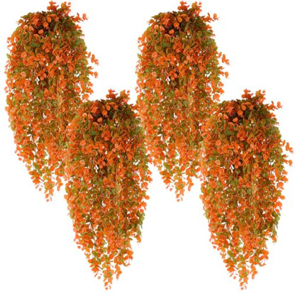 4Pcs Faux Fall Hanging Plants Orange for Outdoor & Indoor Decor