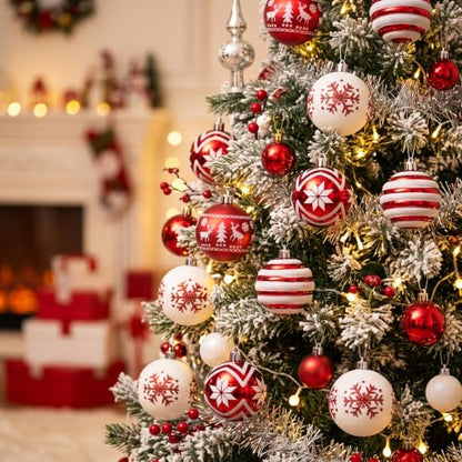 Valery Madelyn Red White Christmas Ornaments Set 24 pcs 2.36 Inch Tree Decorations