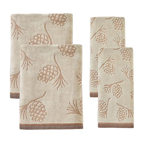 Christmas Pinecone Jacquard Towel Set - 4 Pieces, Bath & Hand Towels, Winter Decor