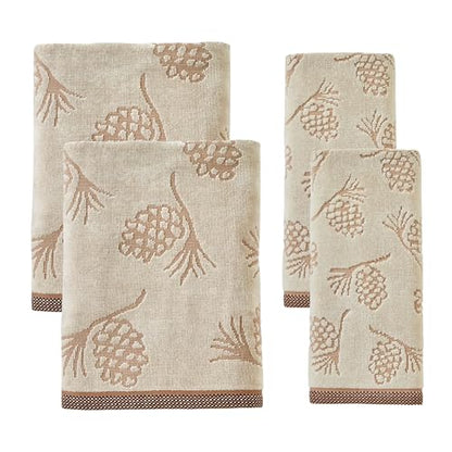 Christmas Pinecone Jacquard Towel Set - 4 Pieces, Bath & Hand Towels, Winter Decor