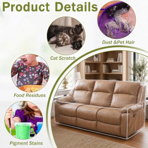 Clear Waterproof Plastic Couch Cover for Sofa - Heavy Duty, 96" W x 40" D x 41" H, Sofa Cover with Elastic Edges - Variation of Sofa / 1